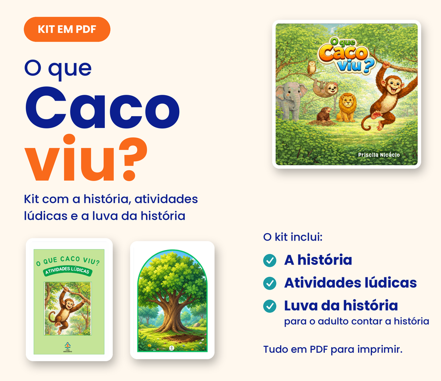 O Que Caco Viu? – Kit em PDF com história, atividades lúdicas e luva da história